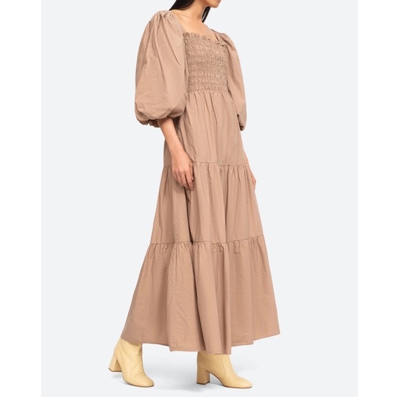 NWT SEA New York Midi Smocked Puff-Sleeve Claudine Dress - Picture 3 of 7